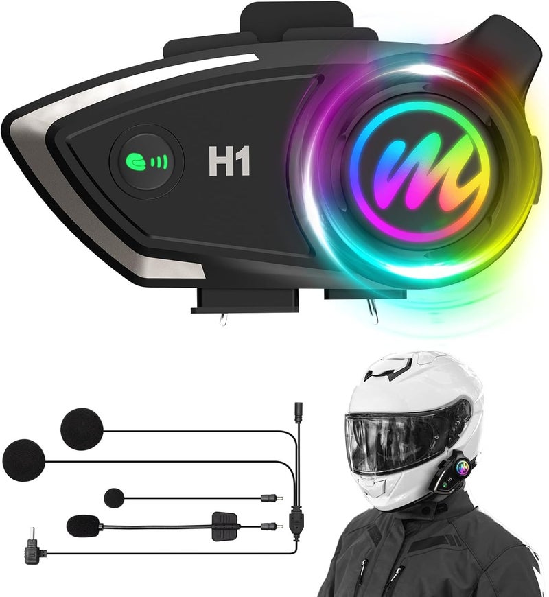 MOMAN Motorcycle Intercom Headset, H1 1 Pack Dirt Bike Communication System AI Voice Assistant IP67 Waterproof Compatible H4 H4Plus,Motorbike-Helmet-Wireless-Intercom-Headset - Image 1